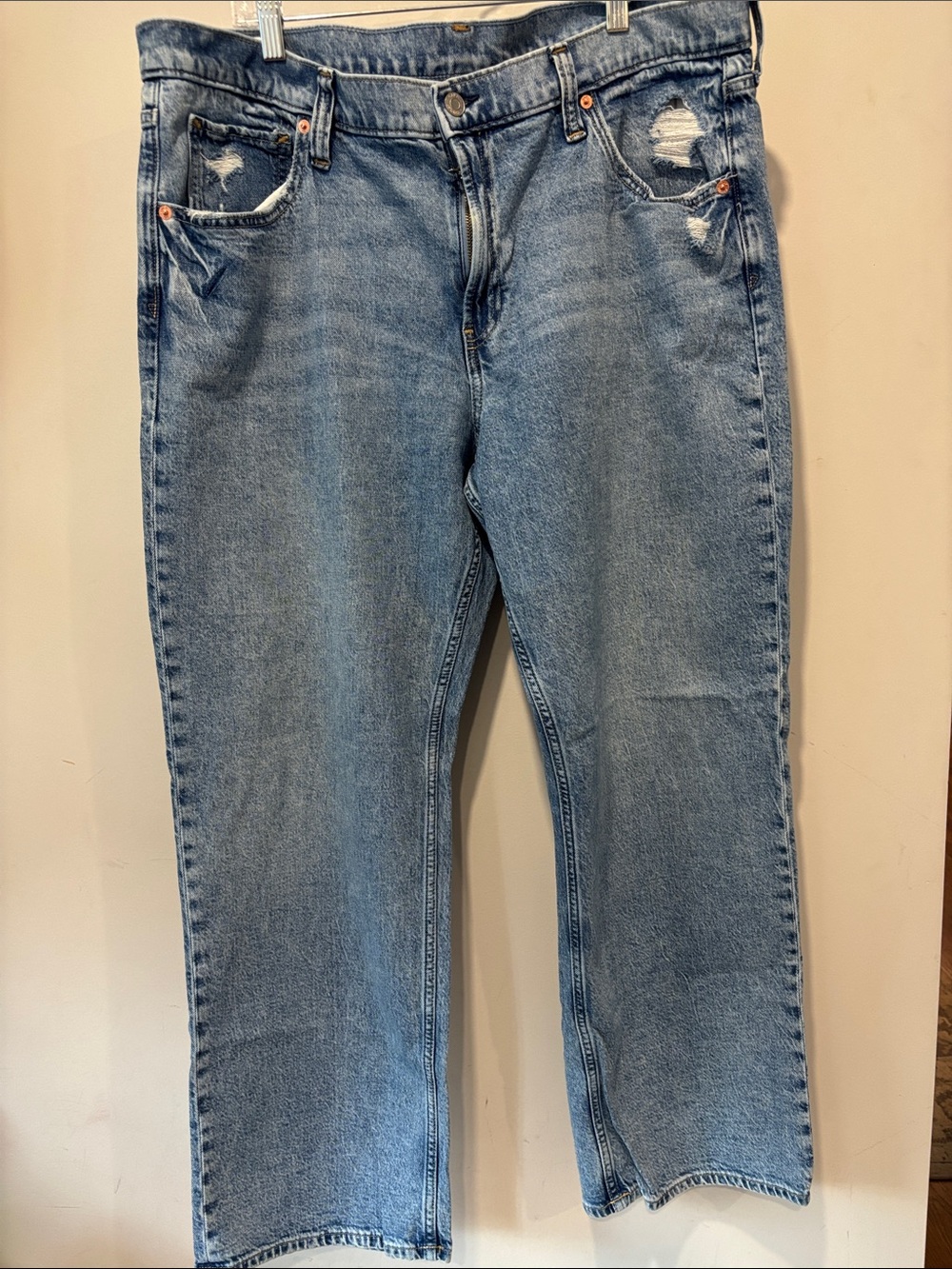 GAP Loose Mid Rise Women Medium Blue Straight Jeans Distressed size 18 34R